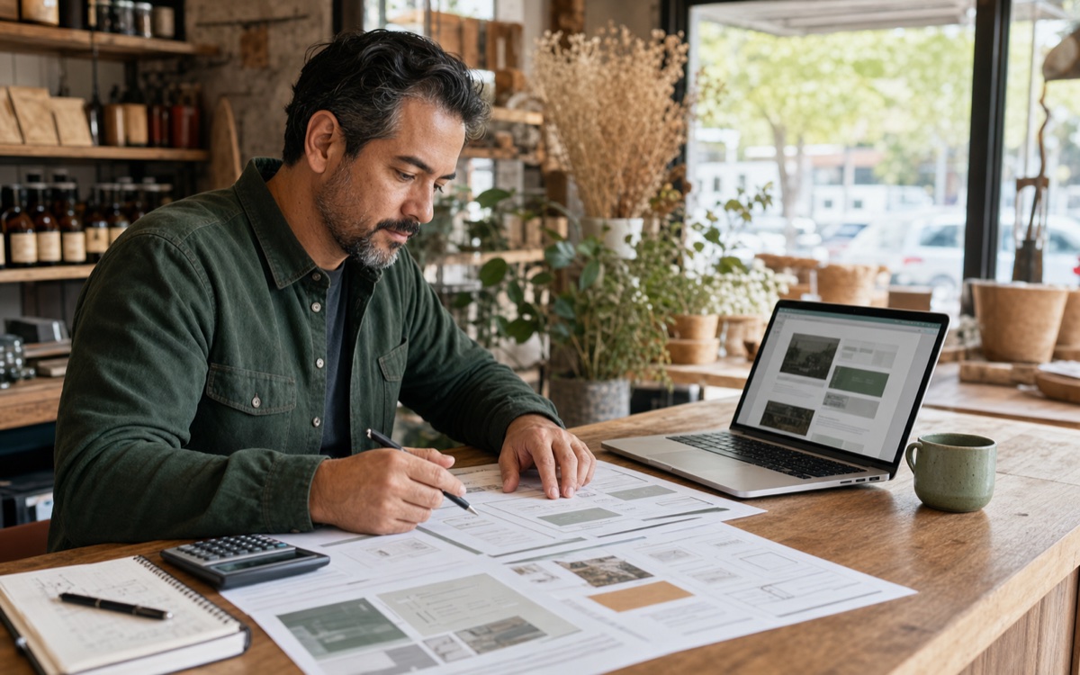 Local storefront and phone used to plan a Modesto business website