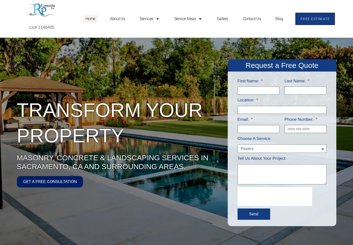 RP Concrete and Masonry website homepage